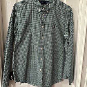 Ralph Lauren Men's Green Checkered Button Down Shirt YOUTH XL 18-20